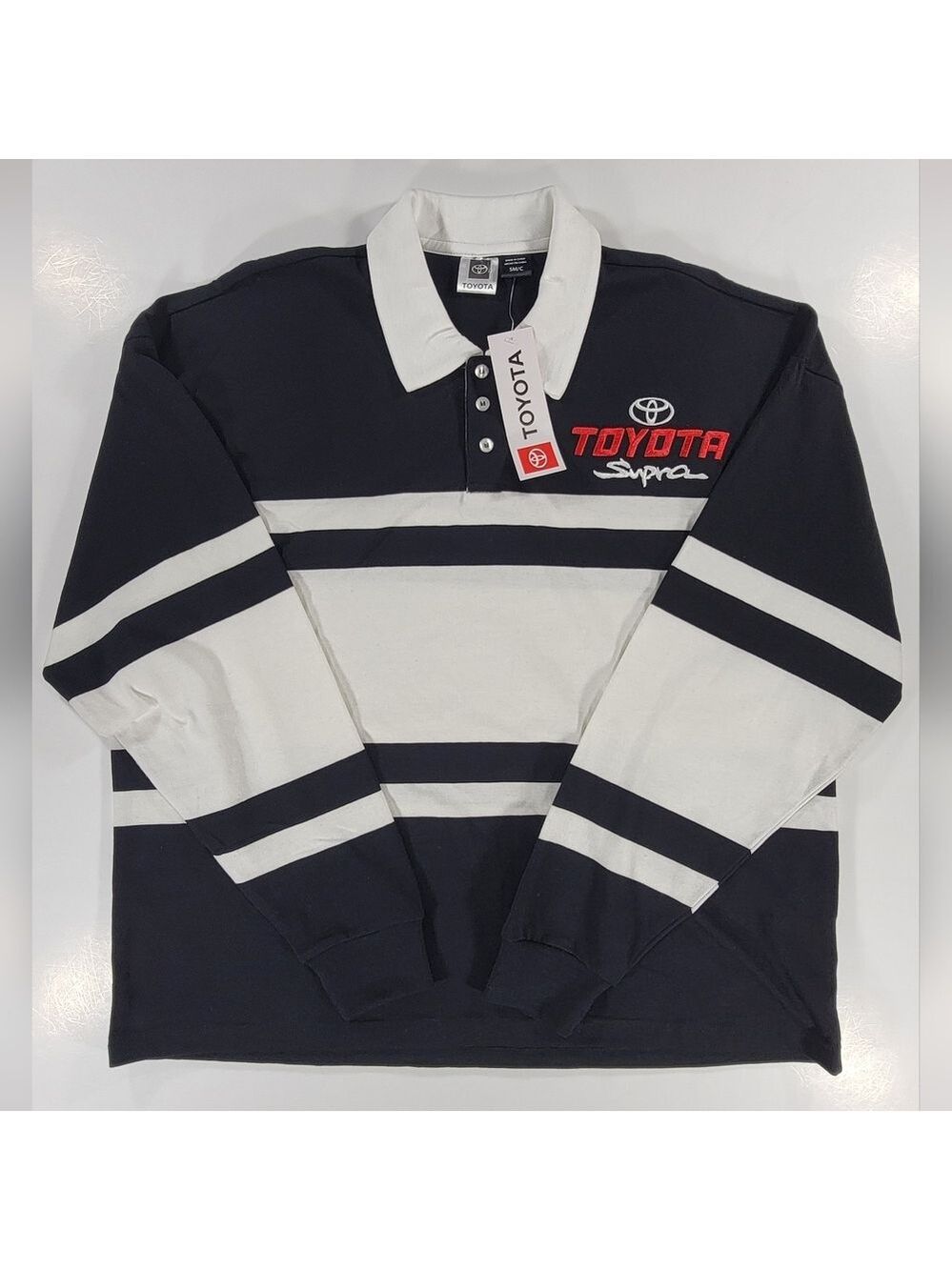 Toyota Supra Rugby Striped Polo Shirt Men's Small Black White Long Sleeve NWT